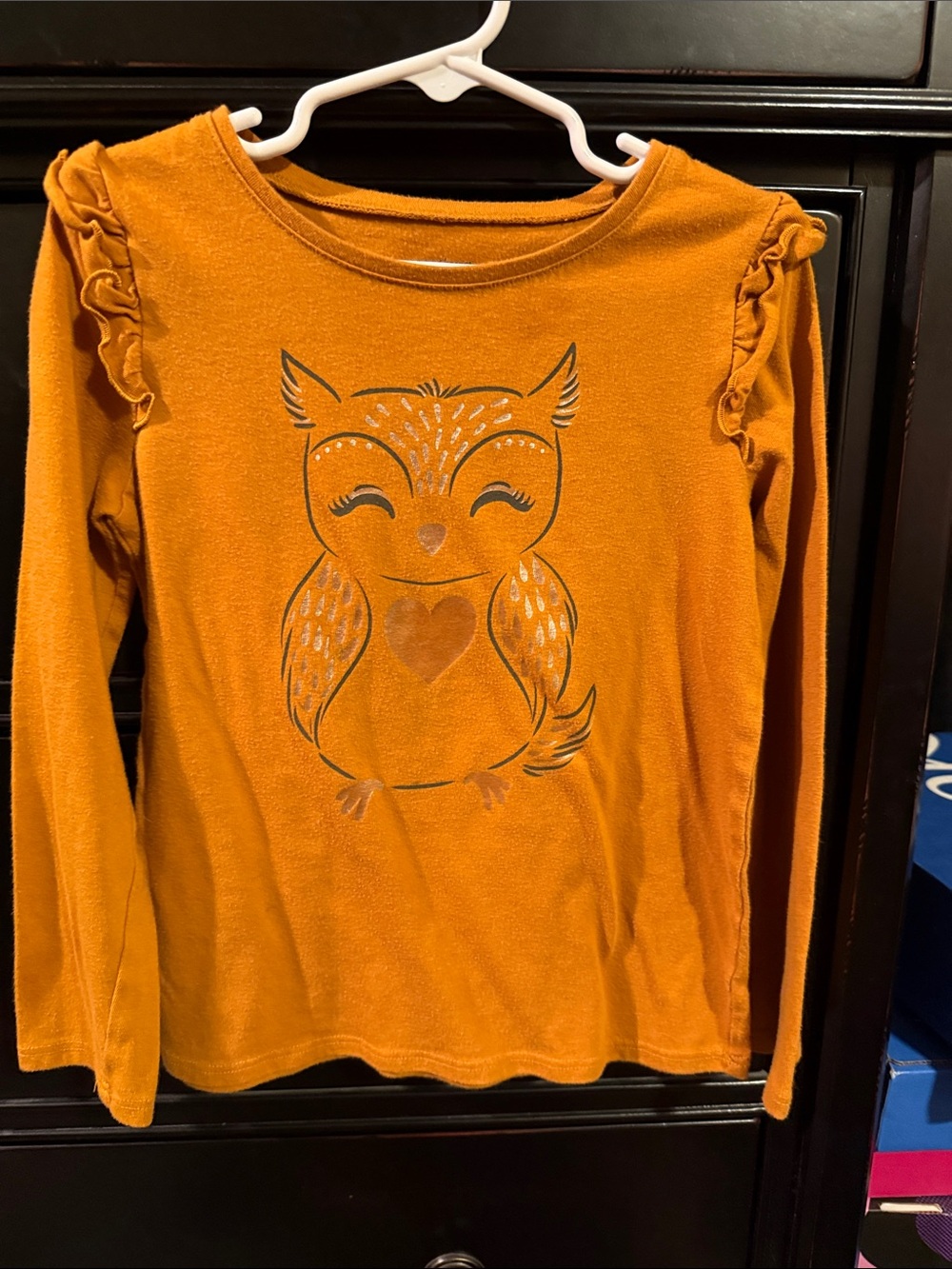 jumping beans Orange Long-Sleeve Owl Ruffle Top